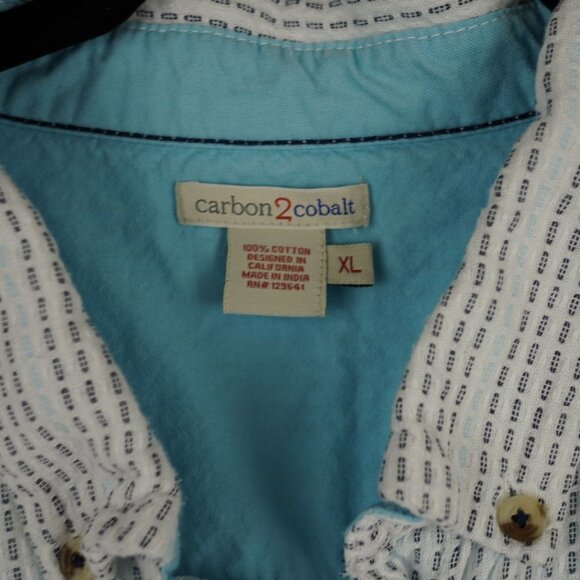 Carbon2Cobalt Blue Striped Button-Up Shirt XL Lightweight Cotton Casual Style - Picture 2 of 13